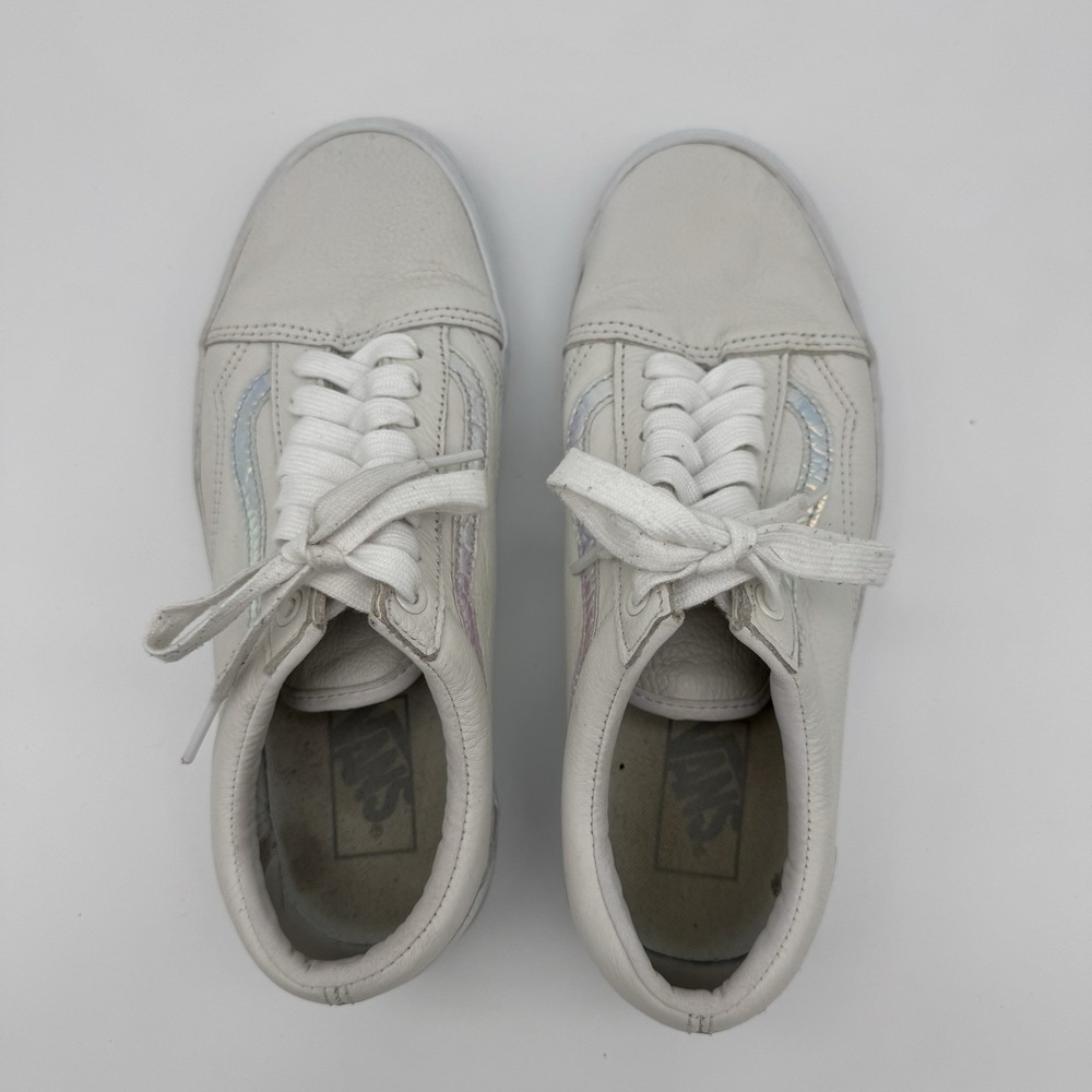 Vans Women's Old Skool White Leather Holo Sidestripe Skate Shoes Size 8.5 - Picture 4 of 9